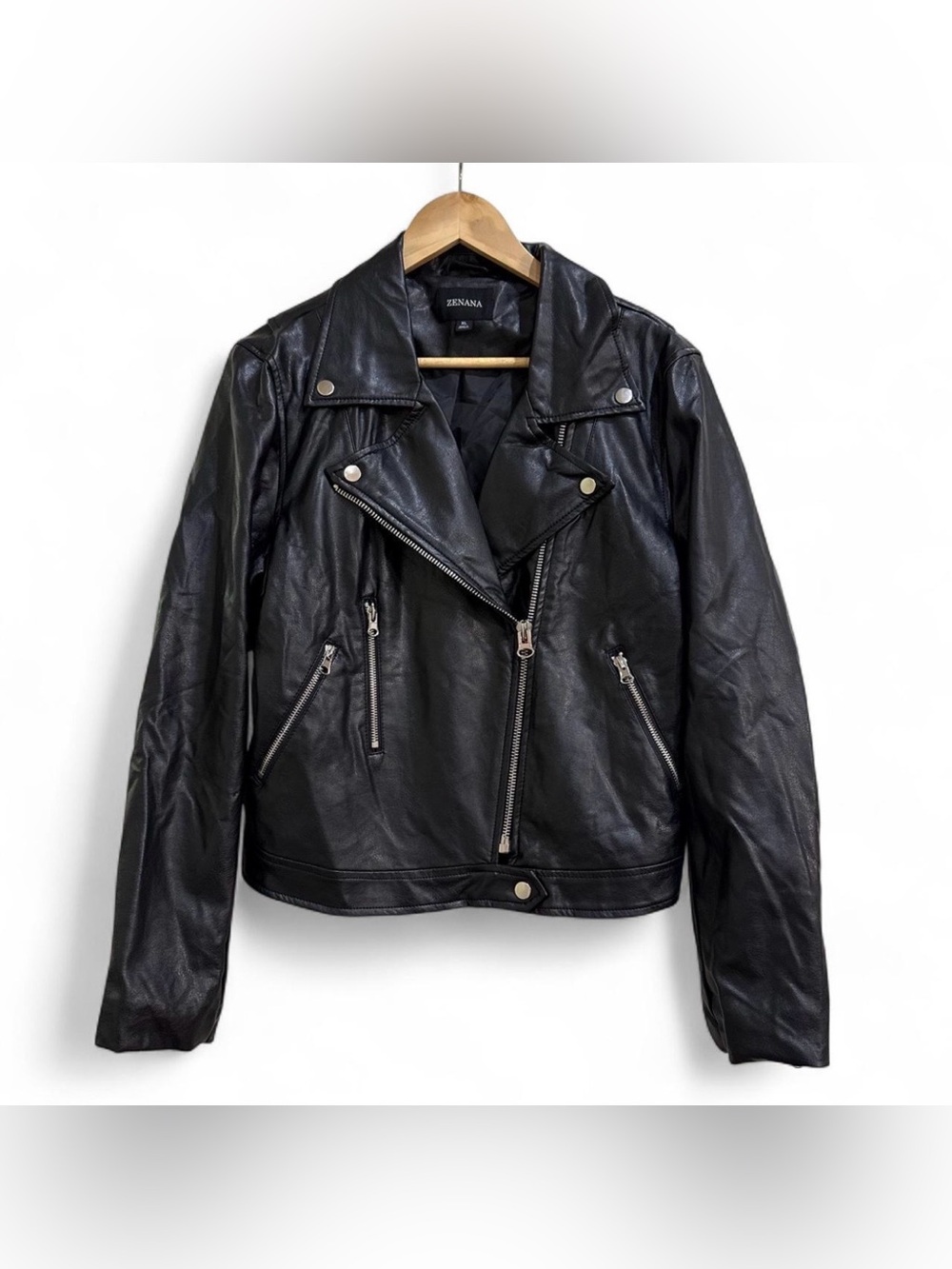Zenana Virginia Black Faux Leather Moto Jacket Size XL. NWOT